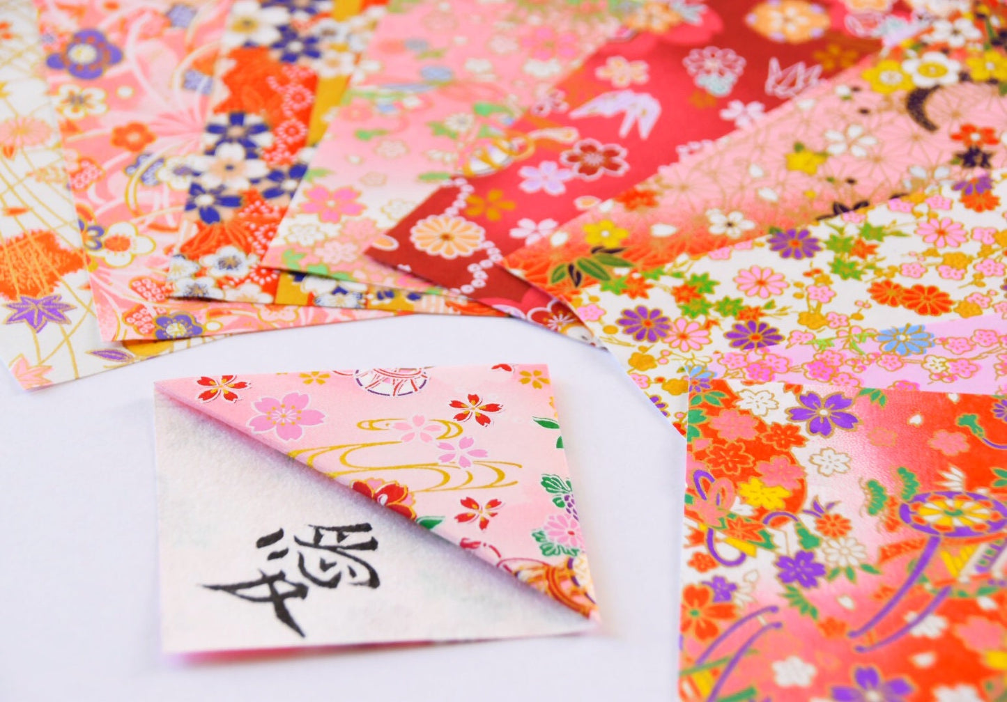 Set of 4 or Individual Unique Japanese Origami Bookmarks with Shodo Calligraphy Art Book lovers Martial Arts Wabi Sabi Washi Paper