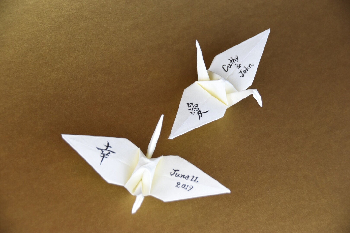 Personalized Japanese Thick White Washi Paper Cranes with Hand-Written letters calligraphy artist Wedding Reception Memorial Birthday Party