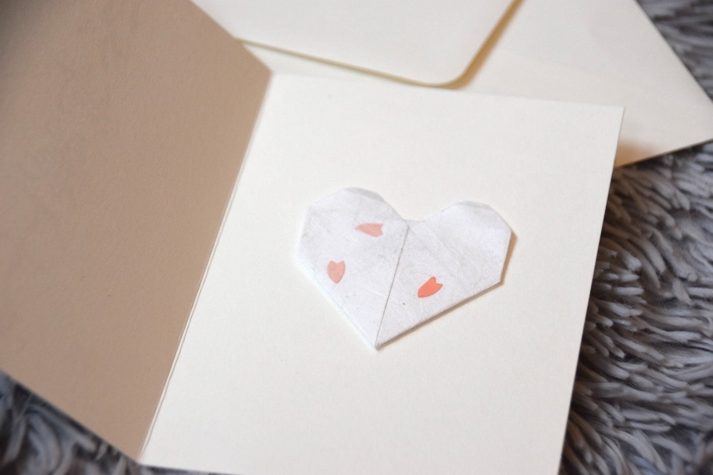 Valentines Wedding Card Hand Brushed Japanese Calligraphy Art Beautiful Love Story "I Love You" with Origami Heart Paper Anniversary