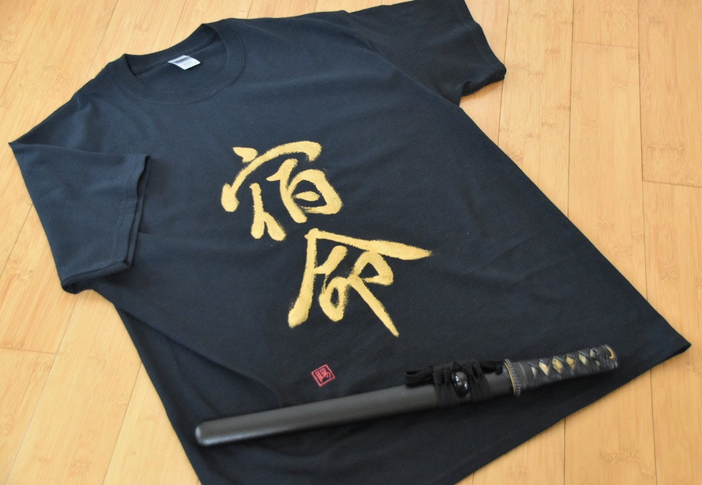 Hand Painted by FX's SHOGUN Calligraphy Artist Cotton T-shirt SHUKUMEI Fate Men's Large One-of-a-kind Samurai Bushido Japan Kanji Destiny