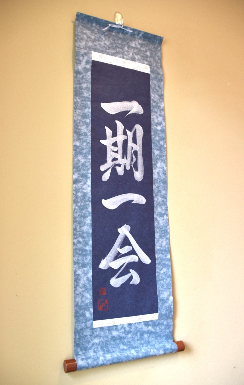 Japanese Shodo Calligraphy Art Ichigo Ichie One Chance One Meeting Paper Kakejiku Hanging Scroll Wabi Sabi Tea Room Zen Buddhism Inspiration