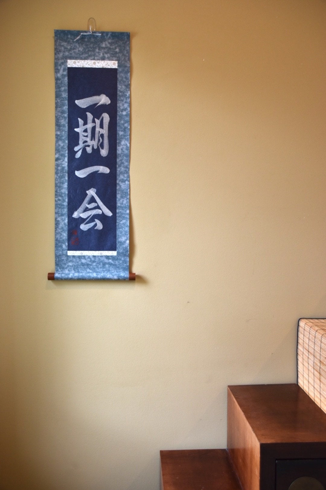 Japanese Shodo Calligraphy Art Ichigo Ichie One Chance One Meeting Paper Kakejiku Hanging Scroll Wabi Sabi Tea Room Zen Buddhism Inspiration