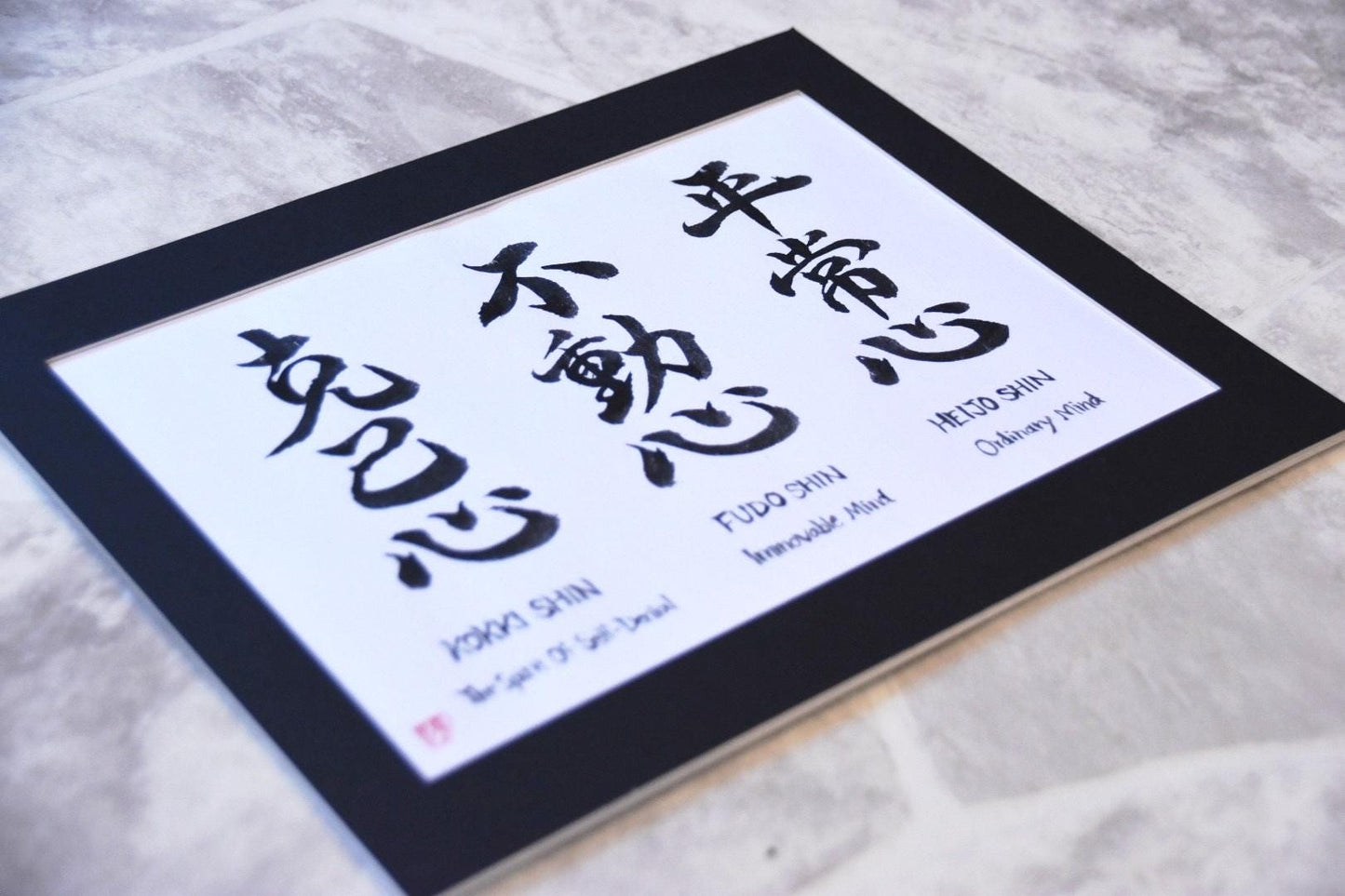 Hand-painted Original Japanese Calligraphy Art Budo Mindsets Heijoshin Fudoshin Kokkishin Martial Arts Ordinary Immovable Self-Denial Mind