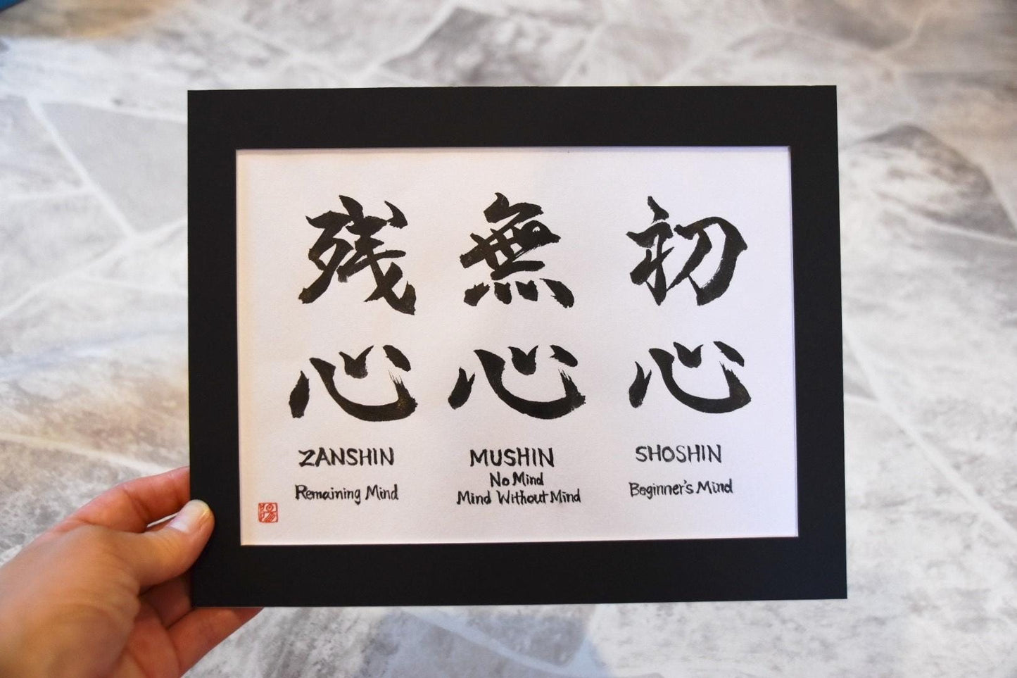 Hand-painted Japanese Calligraphy Art Budo Mindsets Shoshin Mushin Zanshin Martial Art Dojo Beginner's Mind No Mind Remaining Mind
