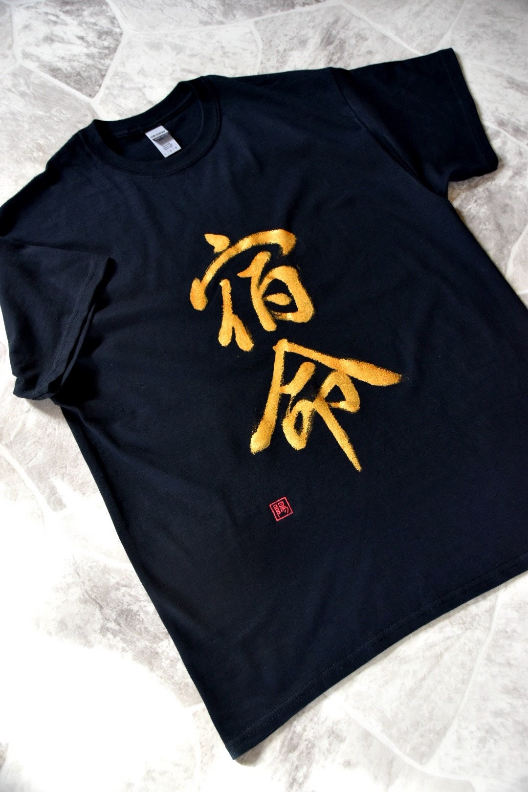 Hand Painted by FX's SHOGUN Calligraphy Artist Cotton T-shirt SHUKUMEI Fate Men's Large One-of-a-kind Samurai Bushido Japan Kanji Destiny