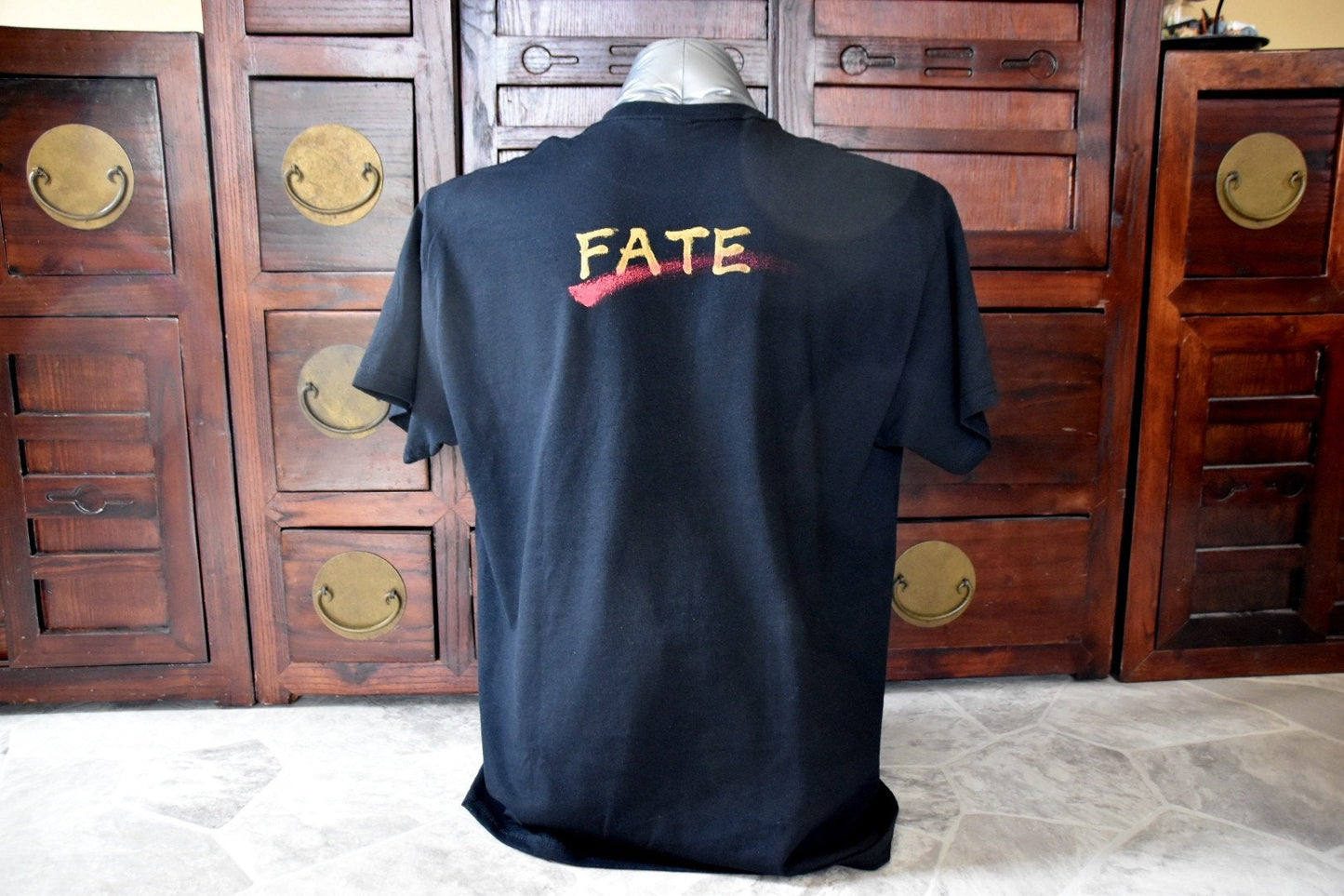 Hand Painted by FX's SHOGUN Calligraphy Artist Cotton T-shirt SHUKUMEI Fate Men's Large One-of-a-kind Samurai Bushido Japan Kanji Destiny